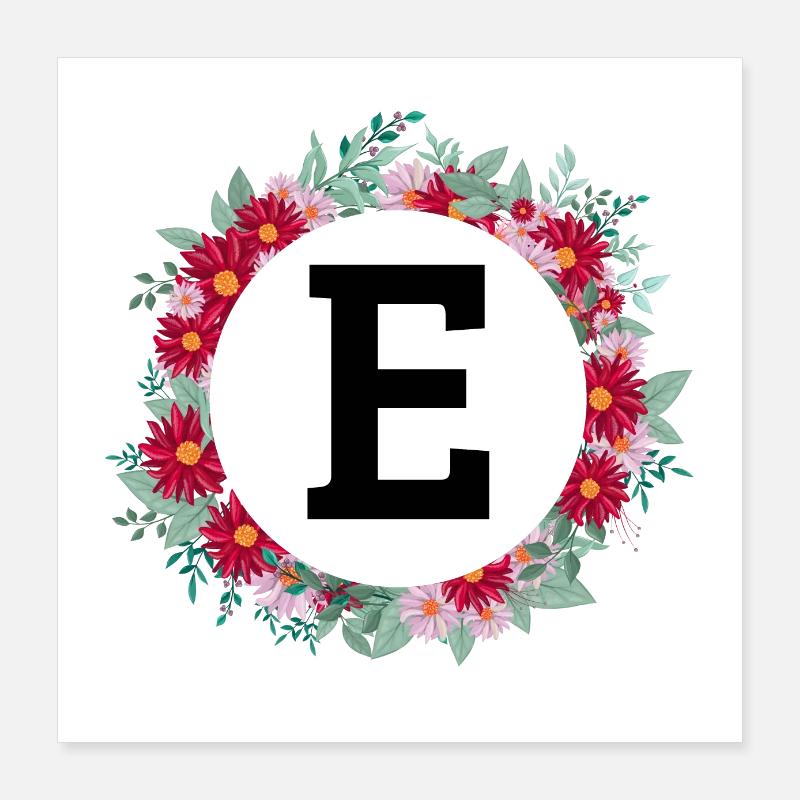 Letter e floral wreath Poster 16" x 16" (40x40 cm)