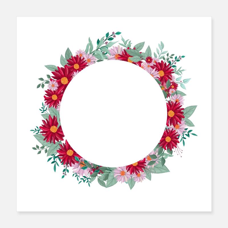 Lettre e couronne florale Poster 40 x 40 cm