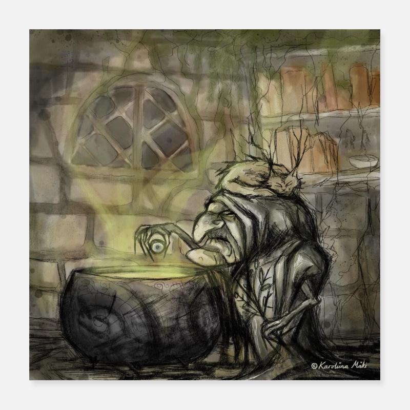 Poison for the Brain Self-drawn cauldron witch - Poster 16" x 16" (40x40 cm) - white