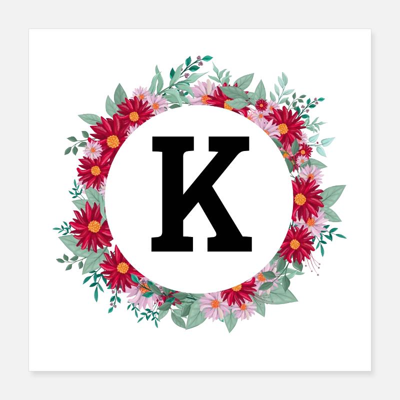 Buchstabe k Blumenkrone Poster 40x40 cm