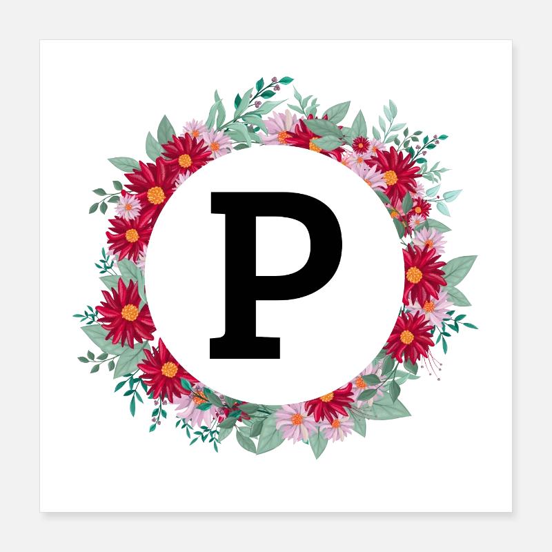 Buchstabe p Blumenkranz Poster 40x40 cm