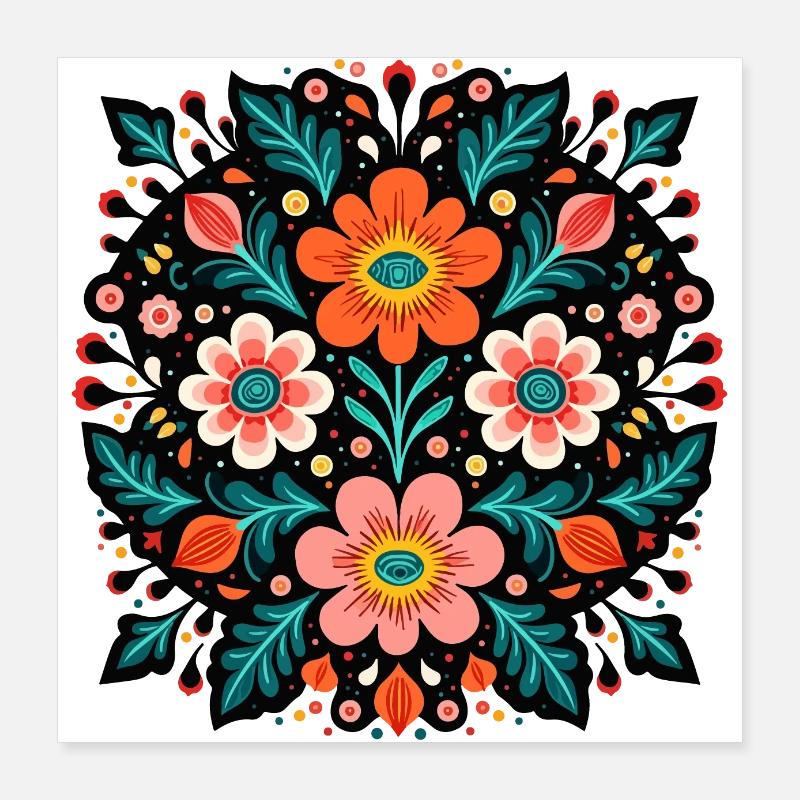 Otomi Floral Pattern Cultural Art Poster 16" x 16" (40x40 cm)