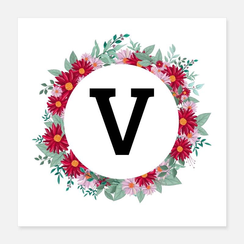 Buchstabe V Blumenkrone Poster 40x40 cm