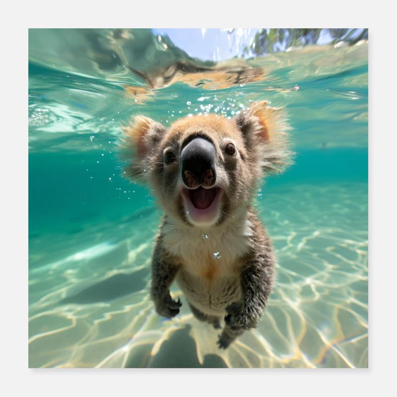Koala unter Wasser Poster 40x40 cm