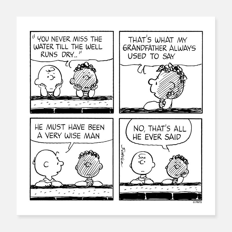 Peanuts Kacheldesign Mit Charlie Und Linus - Poster 40x40 cm - Weiß