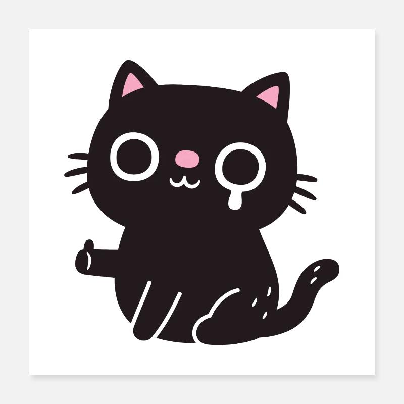 Chat noir triste sourire pouces vers le haut drôle Poster 40 x 40 cm