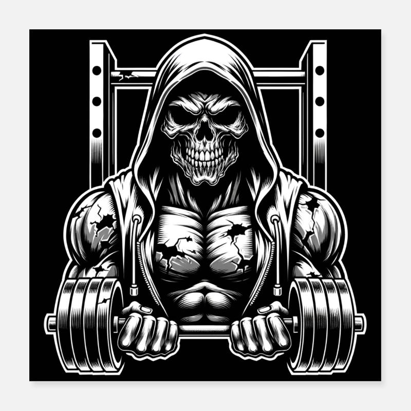 No Limit hartes Workout Skull mit Hantel Poster 40x40 cm