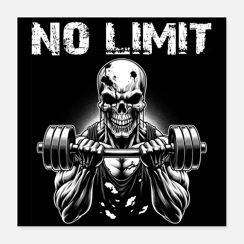 No Limit hartes Workout Skull mit Hantel Poster 40x40 cm