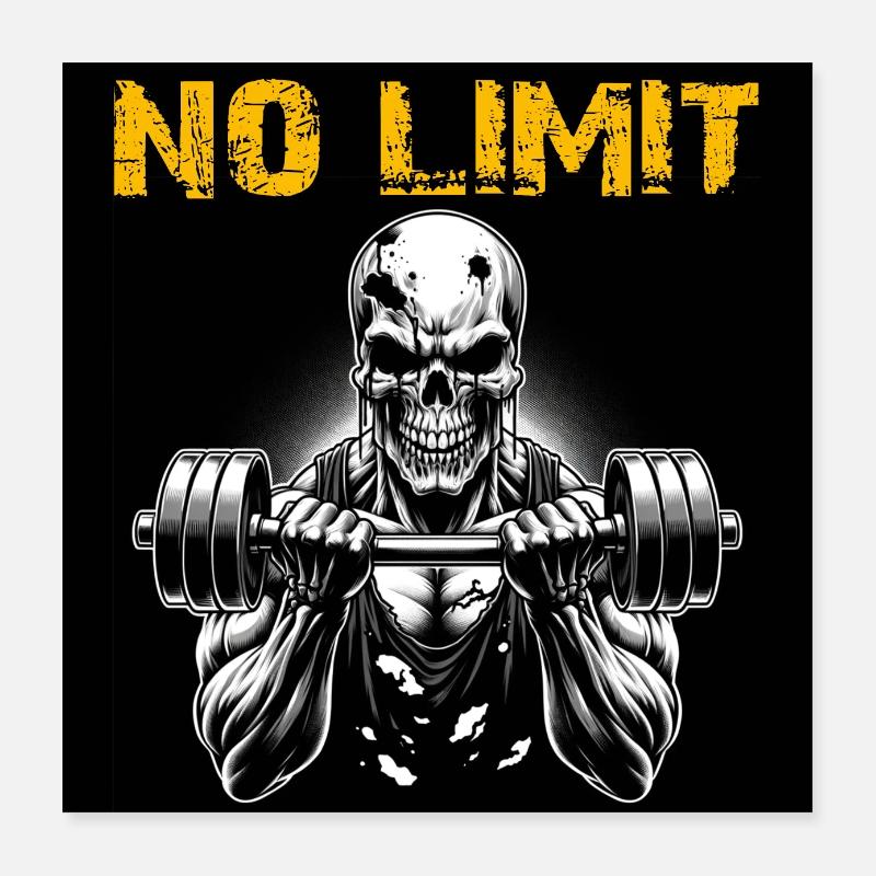 No Limit hartes Workout Skull mit Hantel Poster 40x40 cm