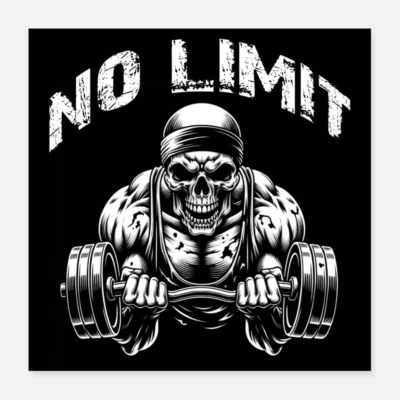 No Limit Hard Workout Skull with Dumbbell Poster 16" x 16" (40x40 cm)