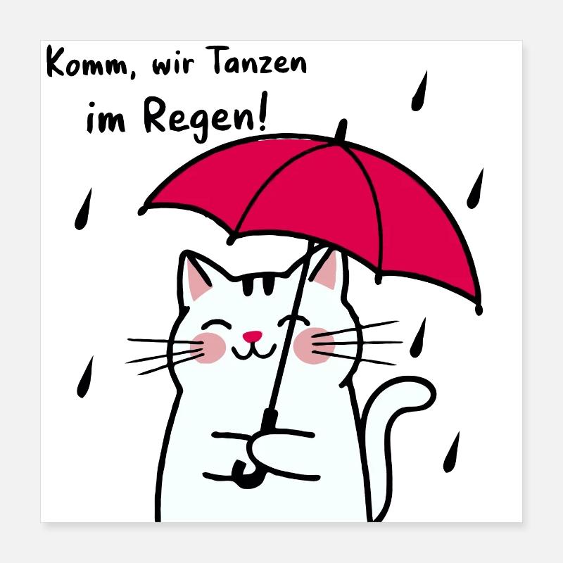 Chat mignon avec parapluie Poster 40 x 40 cm