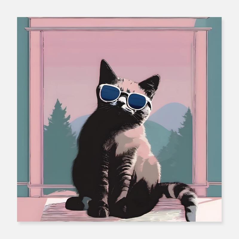 Chat au look rétro d’été Poster 40 x 40 cm