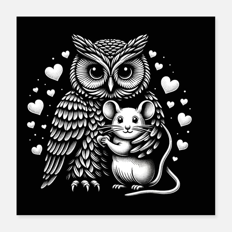 Eule und Maus in Frieden Freundschaft Liebe Poster 40x40 cm