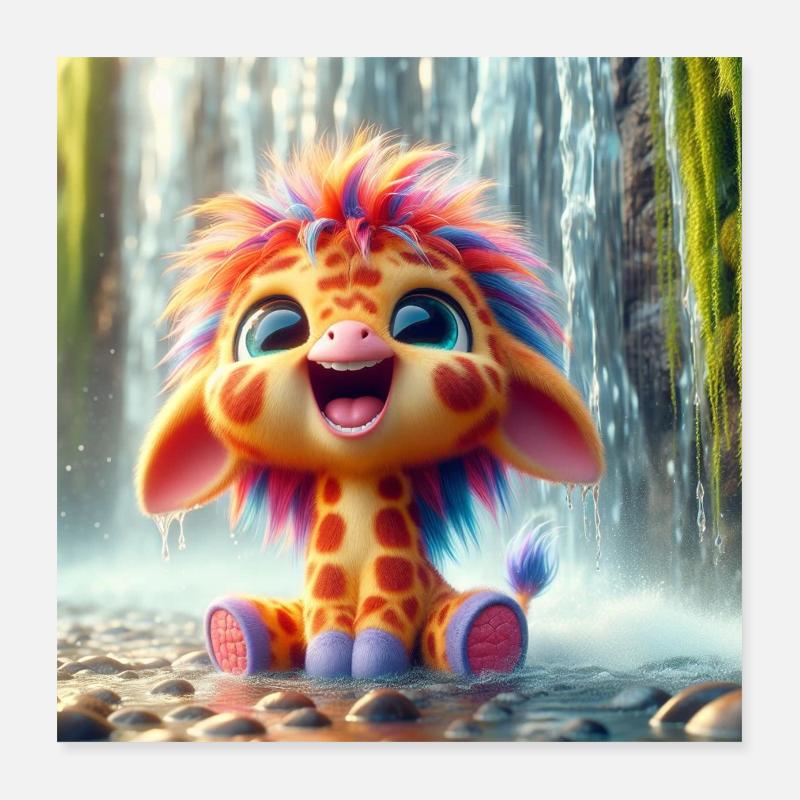 giraffewasserfall Poster 40x40 cm