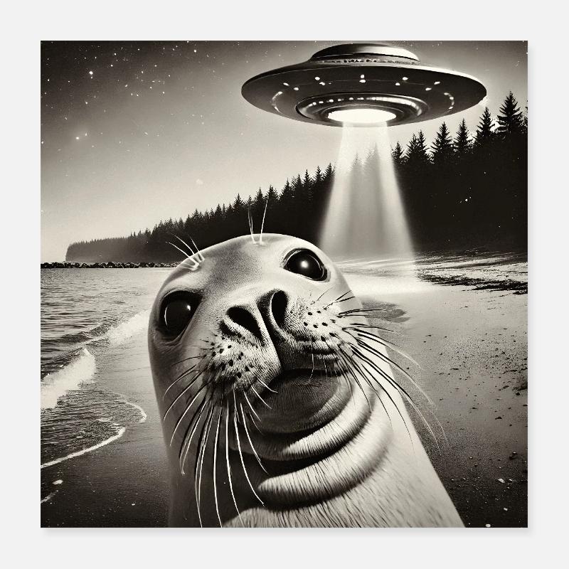 Lusitge Robbe UFOs Alien Selfie Poster 40x40 cm