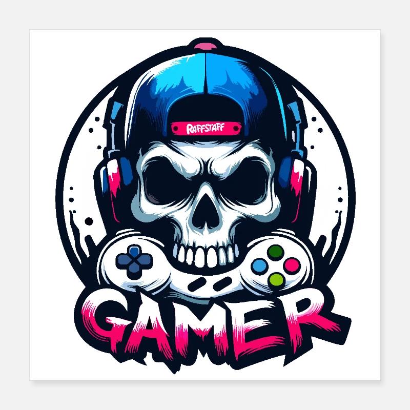 Gamer Skull Graffiti Manette de jeu Console - raffstaff ® Poster 40 x 40 cm