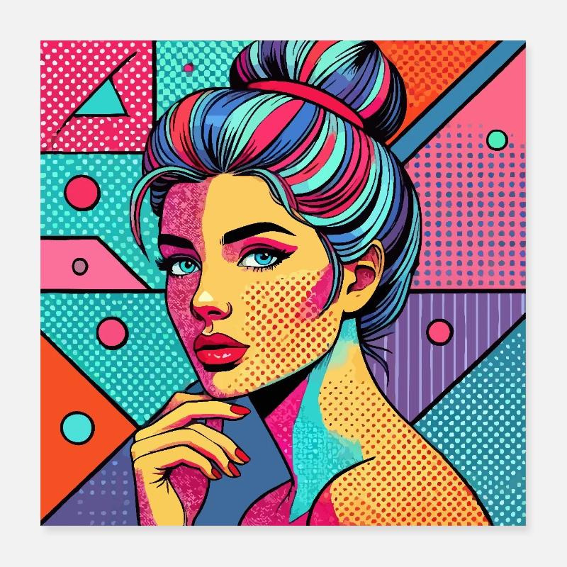 Portrait coloré dans le style pop art Poster 40 x 40 cm