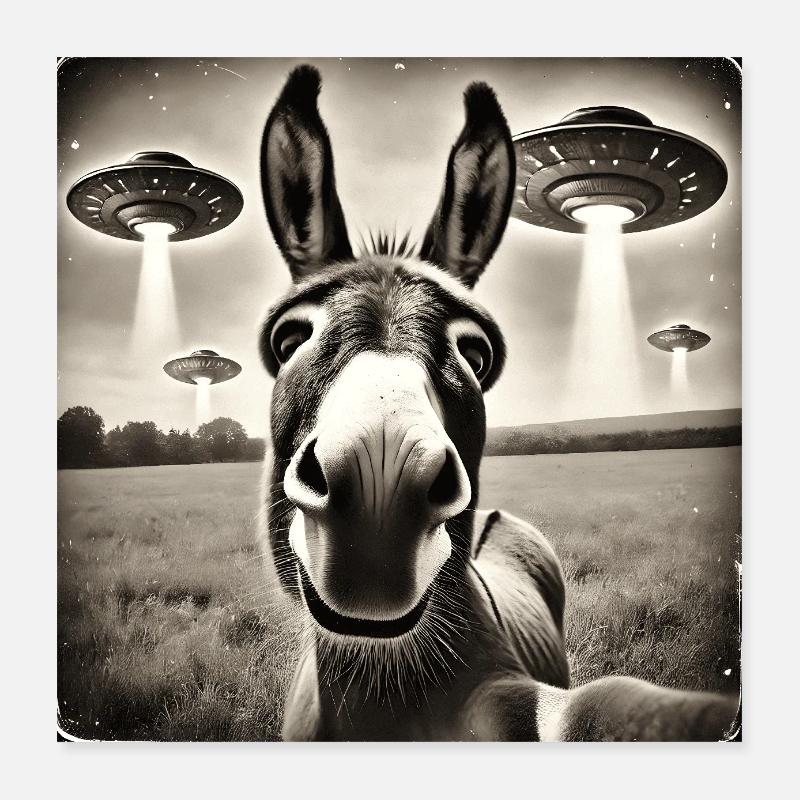 Lusitger Donkey UFO Alien Selfie Poster 16" x 16" (40x40 cm)