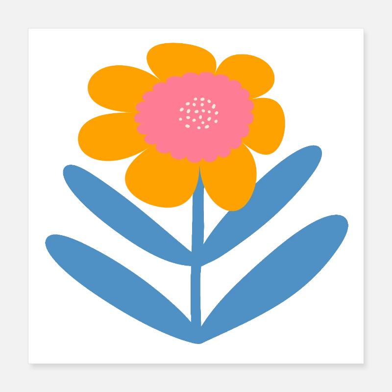 Fleur douce orange aux feuilles bleues Poster 40 x 40 cm