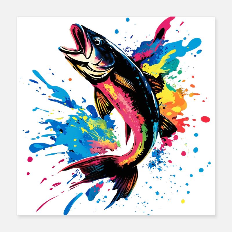 Fishing Angler Colorful Perch Fish Poster 16" x 16" (40x40 cm)