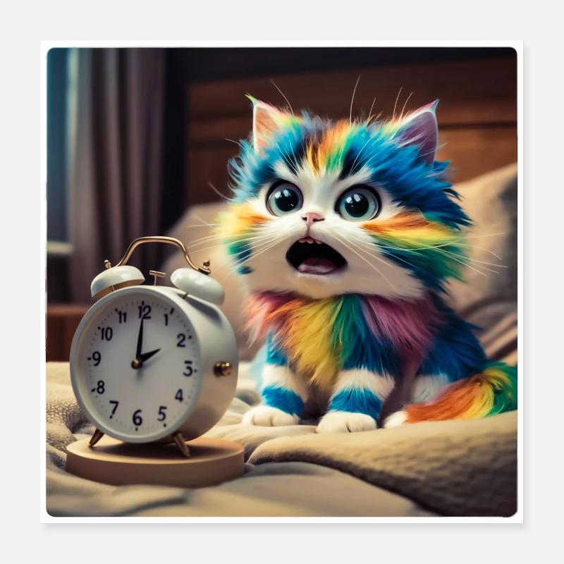 Katze mit Wecker Poster 40x40 cm