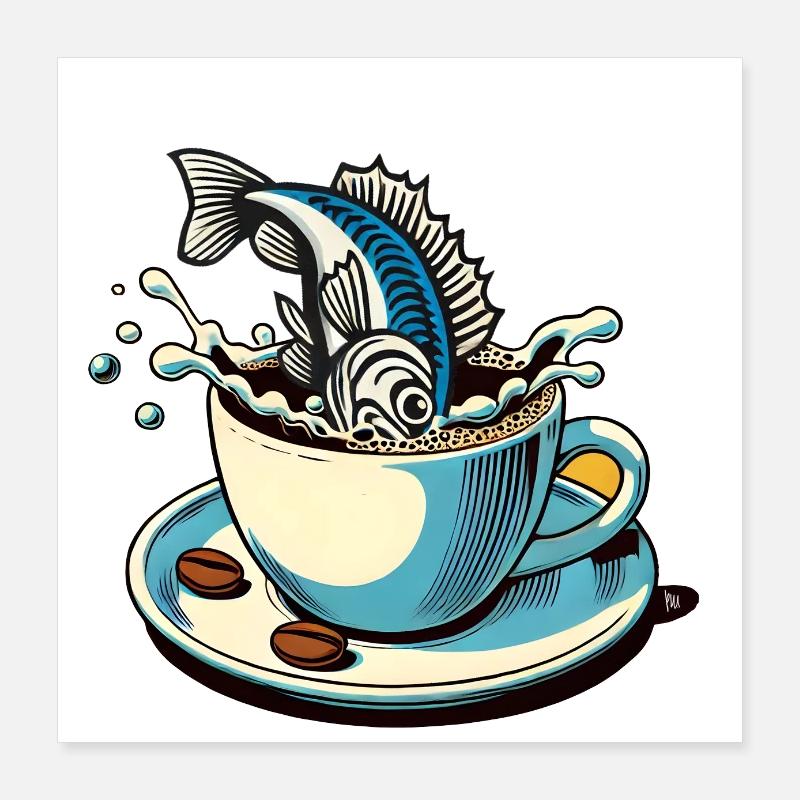 Le poisson café Poster 40 x 40 cm