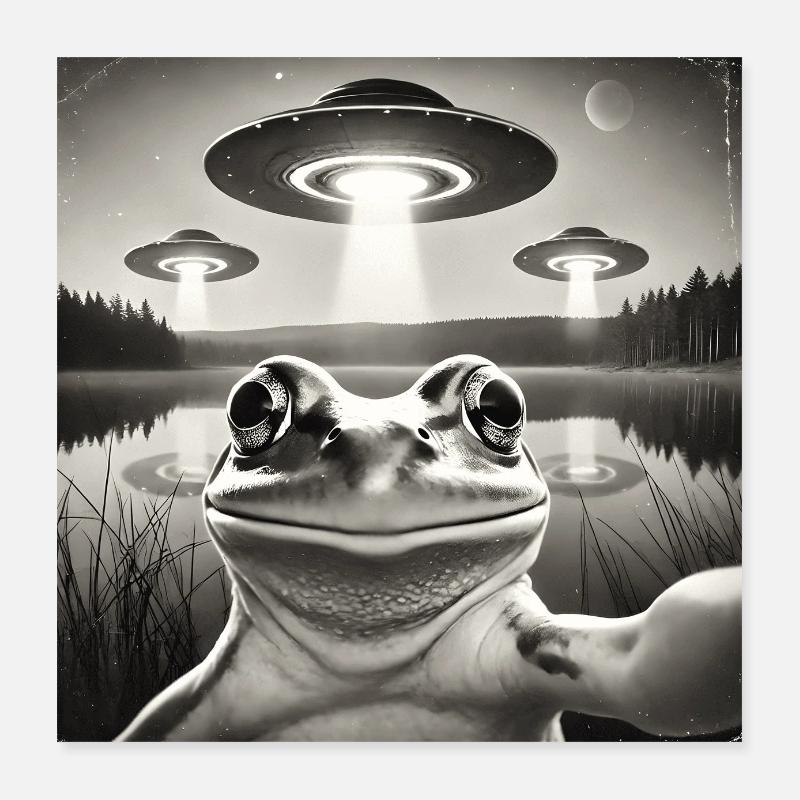 Funny Frog UFO Selfie Alien Poster 16" x 16" (40x40 cm)