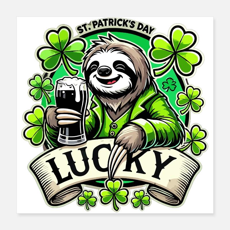 St. Patrick's Day Leprechaun Sloth Happy Poster 16" x 16" (40x40 cm)