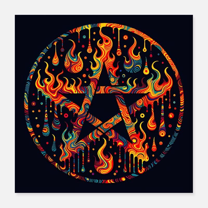 Flammendes Pentagramm Poster 40x40 cm