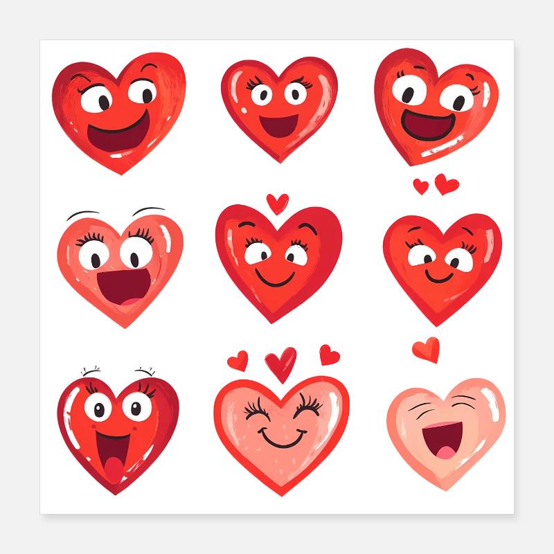 Coeurs Funny Faces Cadeau de la Saint-Valentin Poster 40 x 40 cm
