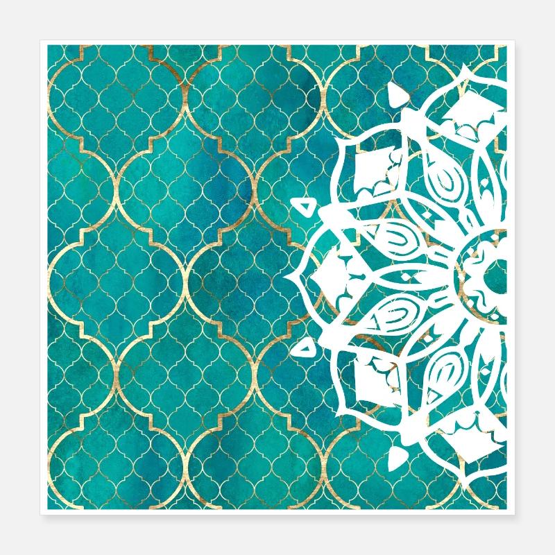 Teal Mandala Moroccan Art Poster 16" x 16" (40x40 cm)