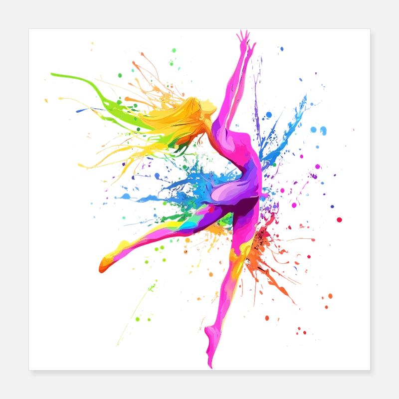 Colorful Dancing Dancer Dance Teacher Gift Poster 16" x 16" (40x40 cm)