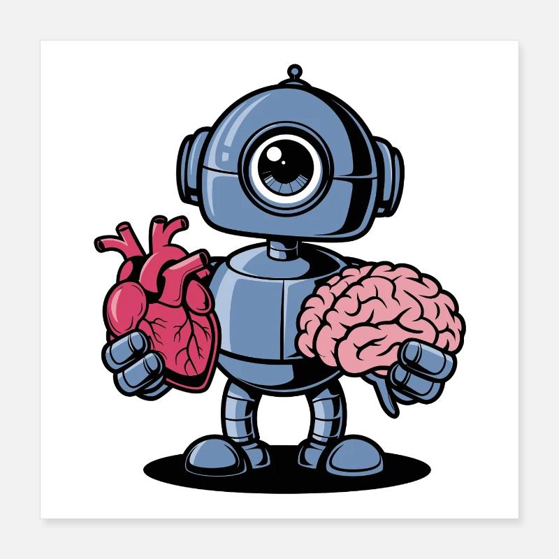 Heart vs. Brain Robot Poster 16" x 16" (40x40 cm)