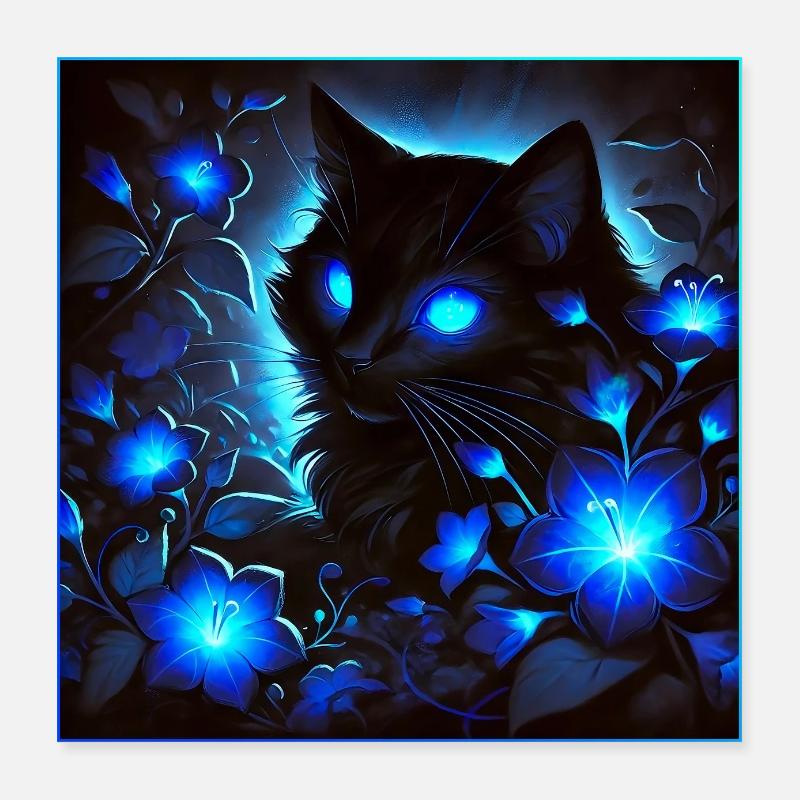Eine schimmernde leuchtende kleine schwarze Katze Poster 40x40 cm