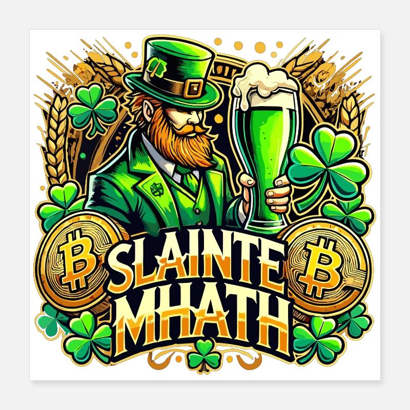 St. Patrick's Day Slainte Mhath Bitcoin Gift Poster 16" x 16" (40x40 cm)