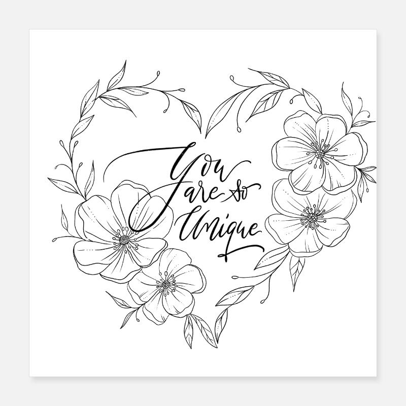 Cœur avec des fleurs et déclaration d’amour Poster 40 x 40 cm