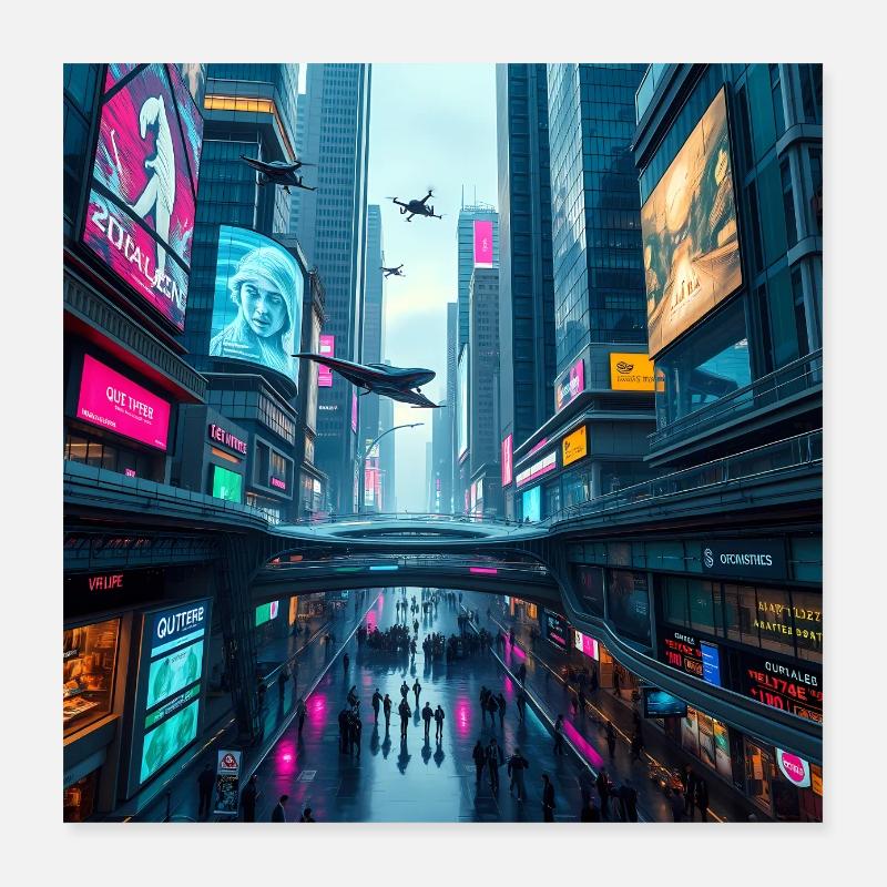 Futuristic Neon Cityscape: A Vibrant Vision Poster 16" x 16" (40x40 cm)