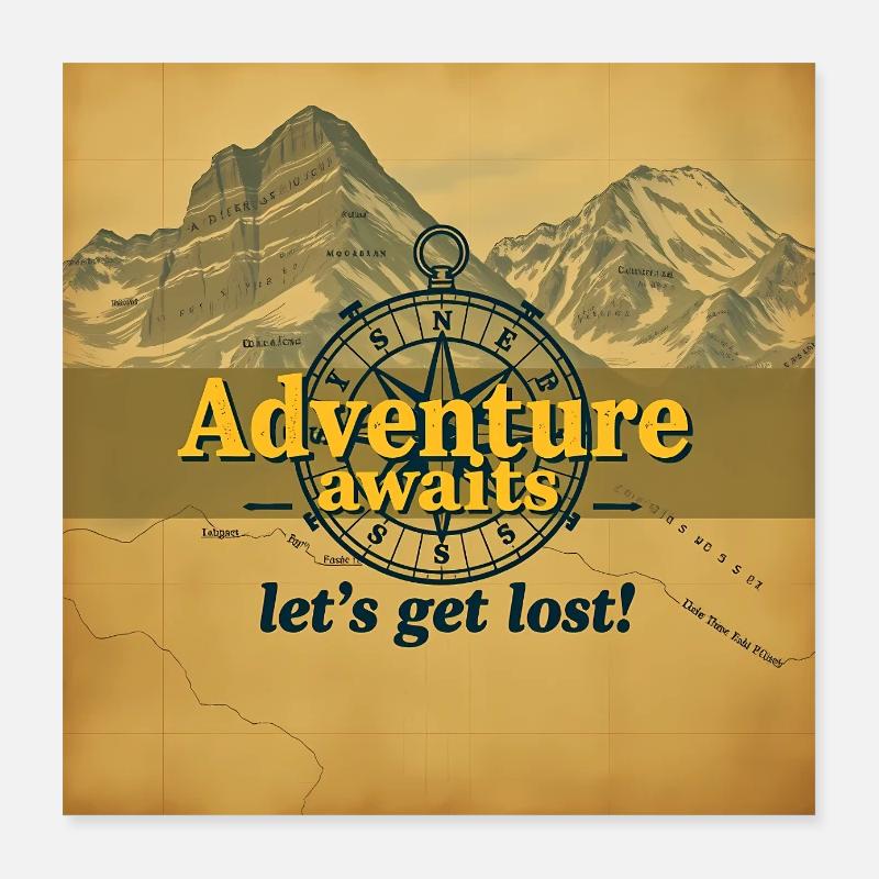 L’aventure vous attend Vintage Map Travel Explorer Poster 40 x 40 cm