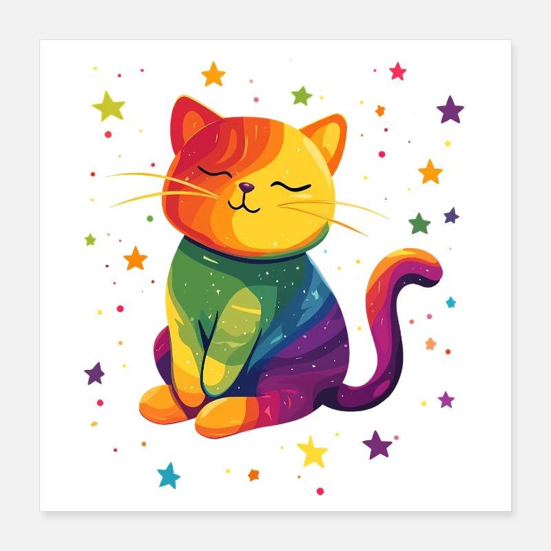 Chat arc-en-ciel mignon Poster 40 x 40 cm