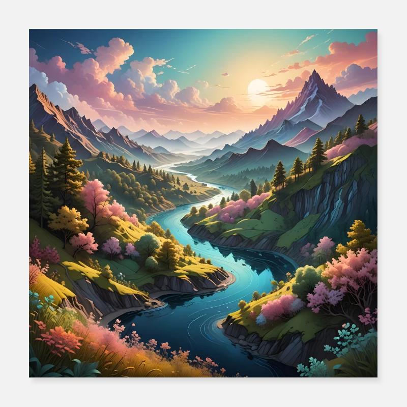 Tal mit Fluß Poster 40x40 cm