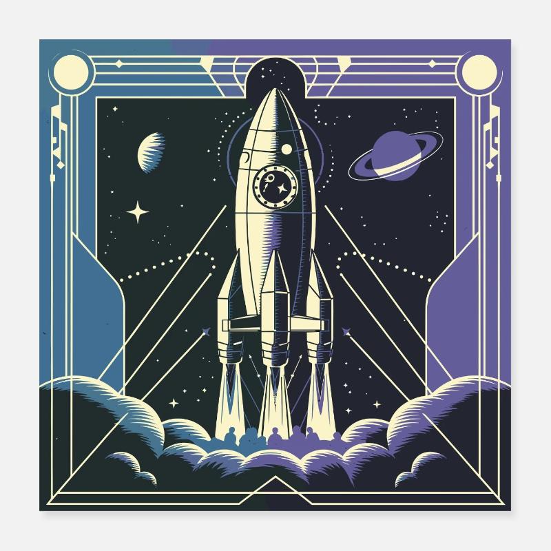 Art Deco Rocket – Vintage Sci-Fi -avaruussuunnittelu Juliste 40 x 40 cm