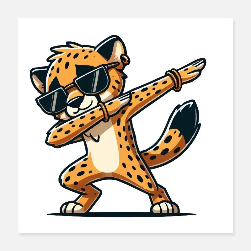 gepard dab comic - Poster 40x40 cm - Weiß