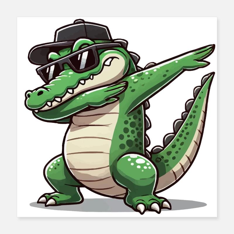 crocodile comic dabbing Poster 16" x 16" (40x40 cm)