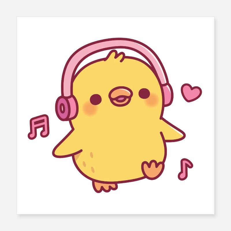 Cute Chick Dancing To Music Poster 16" x 16" (40x40 cm)