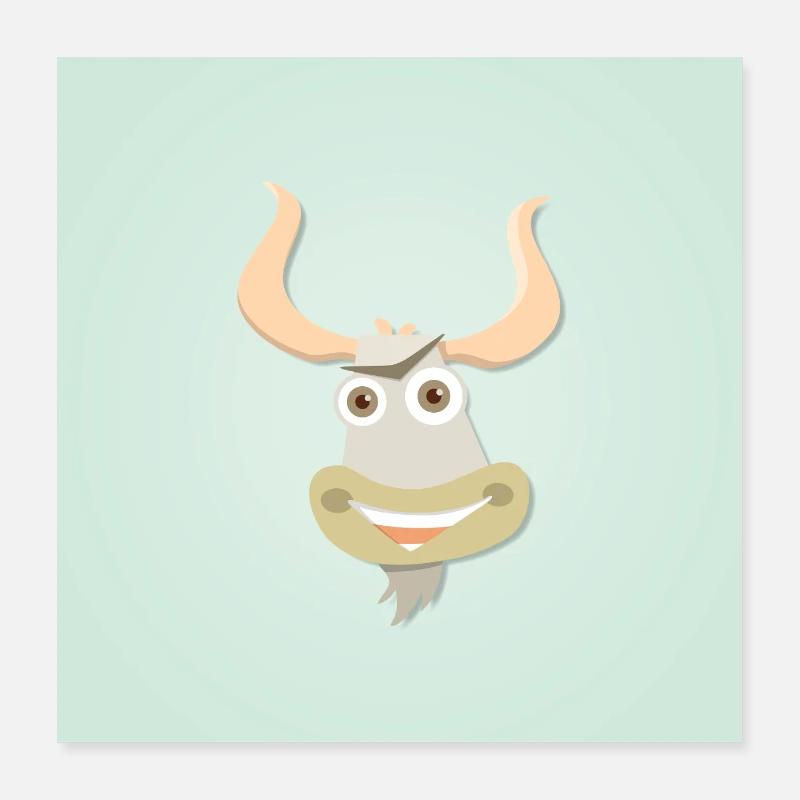 Illustration joyeuse d’une tête de yak Poster 40 x 40 cm
