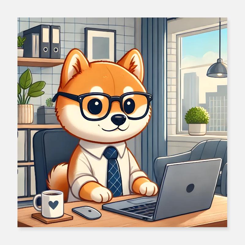 Shiba dad at work Poster 16" x 16" (40x40 cm)