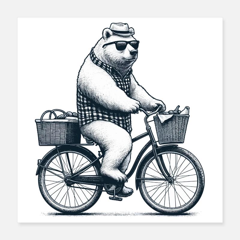 Bicycle Bicycle Bear Sunglasses Hat Gift Poster 16" x 16" (40x40 cm)