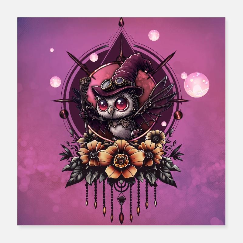 Die Steampunk-Eule: Hüter der Geheimnisse. Poster 40x40 cm