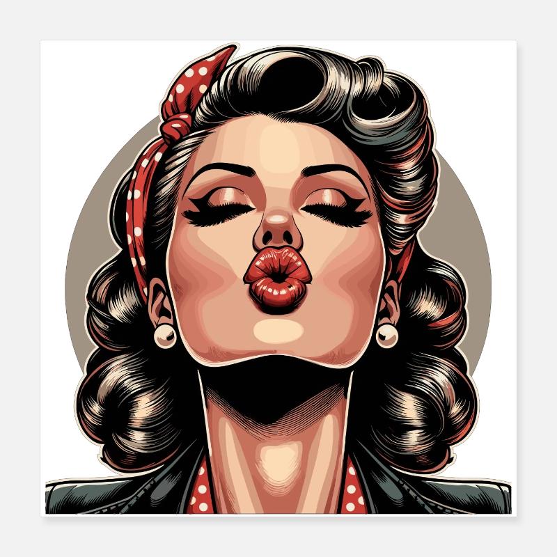 Rockabilly Kissable Lips Red Lips Retro Gift Poster 16" x 16" (40x40 cm)