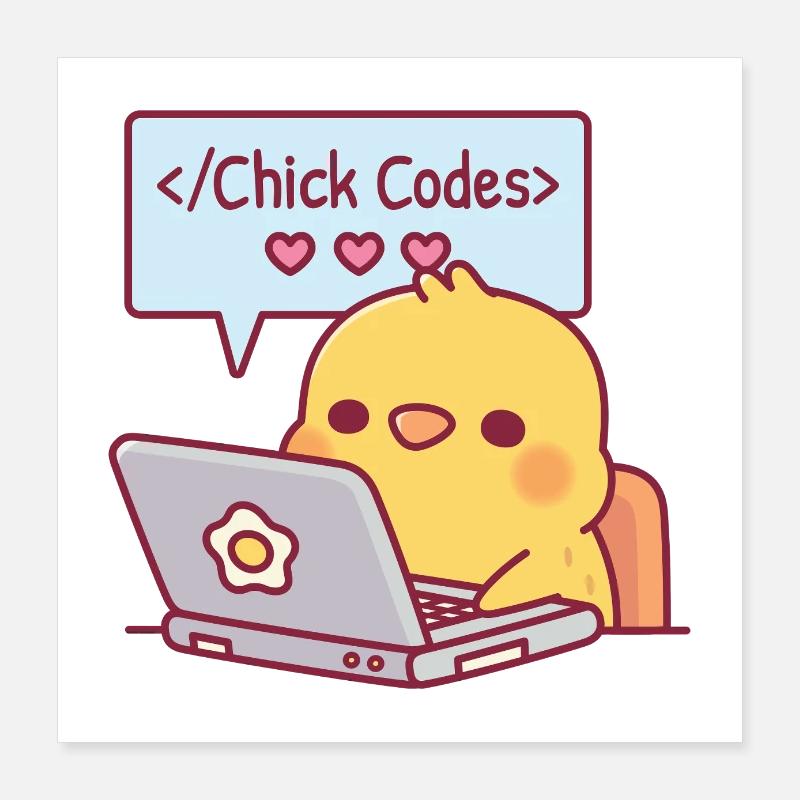 Cute Chick Coding On Laptop Chick Codes Funny Poster 16" x 16" (40x40 cm)